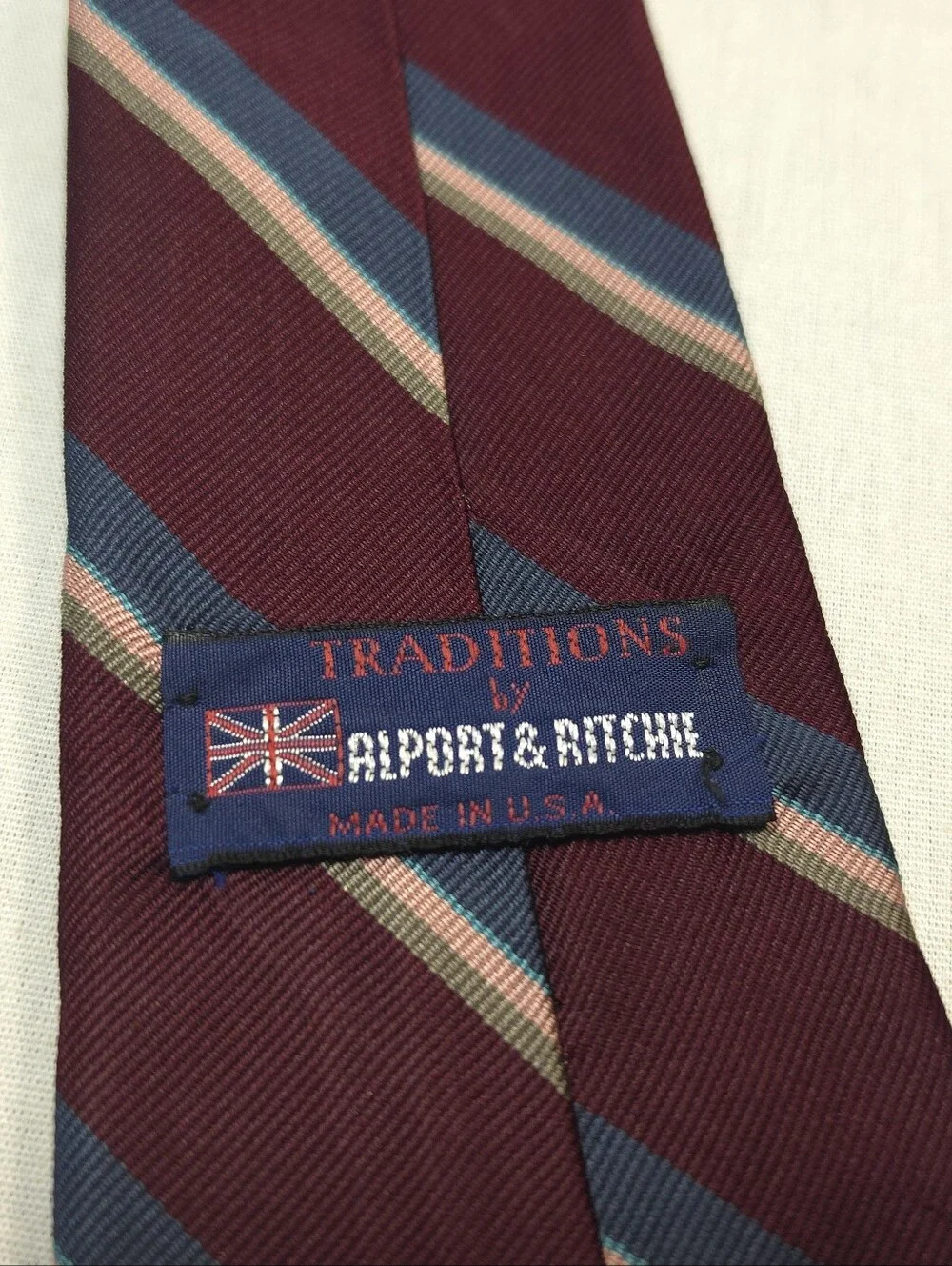 Classic Burgundy Striped Men's Tie with Navy and Cream Accents